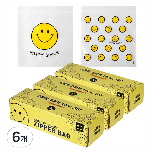 스마일 지퍼백 18cm, 소(S), 30개입, 6개