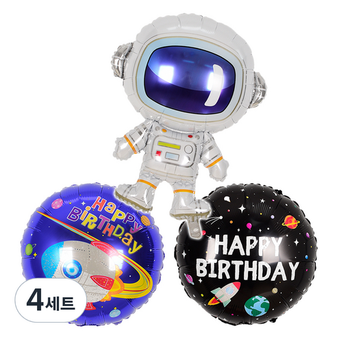 조이파티 생일 은박풍선 우주여행세트, 혼합색상, 4세트