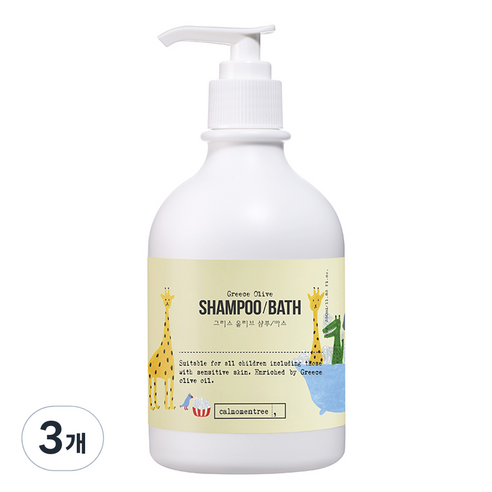 캄모멘트리 그리스 올리브 건조 보습 키즈 바스 올인원 클렌저, 350ml, 3개