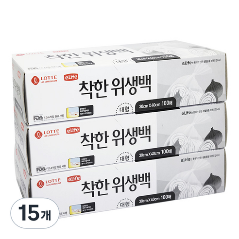 롯데이라이프 착한 위생팩 대, 대(L), 100매, 15개