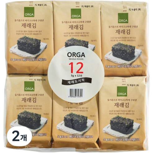 ORGA 들기름으로 바삭구운 재래김 12p, 60g, 2개