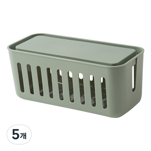 마켓플랜 비비드 휴대폰 거치 멀티탭 정리함, 카키, 5개