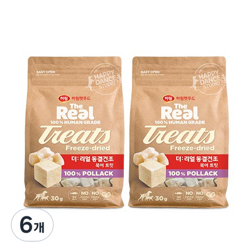 하림펫푸드 더리얼 강아지 동결건조 북어 트릿, 북어맛, 30g, 6개