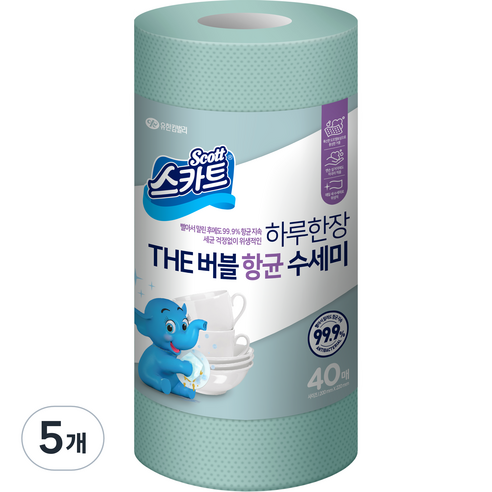 스카트 THE버블 항균수세미, 민트그린, 40매입, 5개