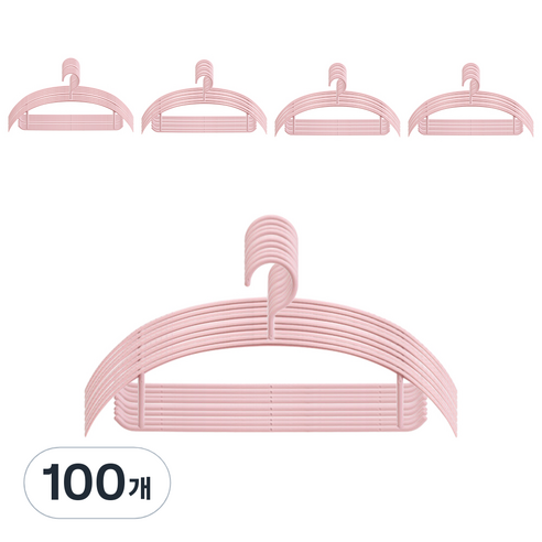 쥬앤코 컬러풀 논슬립 옷걸이, 핑크, 100개