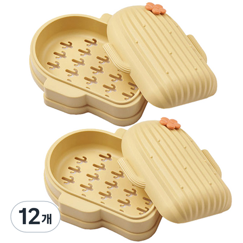 더자카 선인장 물빠짐 비누통 비누받침대, 옐로우, 12개