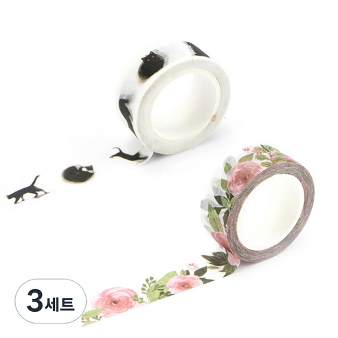 라이프포인트 내츄럴 일러스트 마스킹 테이프 11동백나무 세트, 11동백나무, 14고양이, 3세트