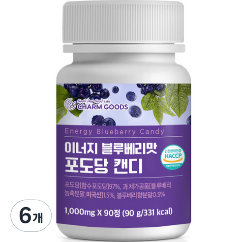 참굿즈 이너지 블루베리맛 포도당 캔디, 90정, 6개