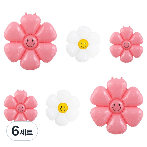 파티공구 데이지 스마일 꽃풍선 세트, 로즈, 6세트