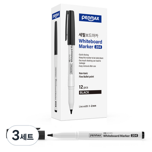 펜맥스 12각 세필 보드마카, 검정, 36개