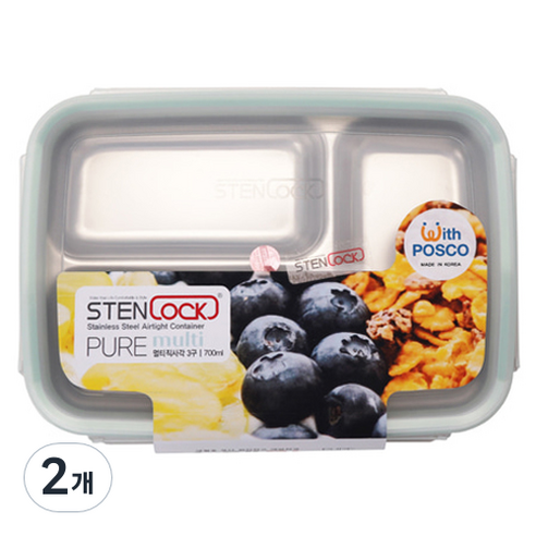 스텐락 퓨어 멀티 3구 밀폐용기 직사각 3호 700ml, 2개, 단품