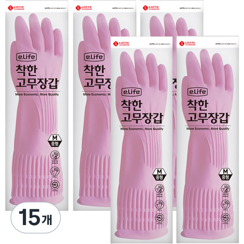 롯데이라이프 착한 고무장갑, 핑크, 중(M), 15개