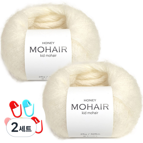 니뜨 허니 모헤어 뜨개실 25g x 2p + 단수링 5p 세트, 01 아이보리(실), 랜덤발송(단수링), 2세트