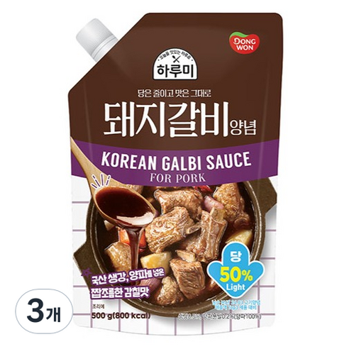 동원 하루미 돼지갈비 양념, 3개, 500g