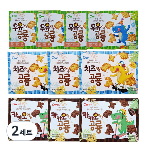 청우식품 우유 먹은 공룡 쿠키 60g x 4p + 치즈 먹은 공룡 쿠키 60g x 3p + 카카오 먹은 공룡 쿠키 60g x 3p, 2세트, 600g