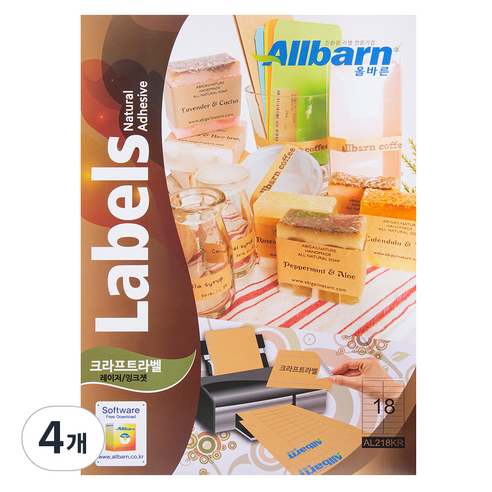 올바른 크라프트라벨 레이저 잉크젯공용 2 x 9 AL218KR 100p, 18칸, 4개