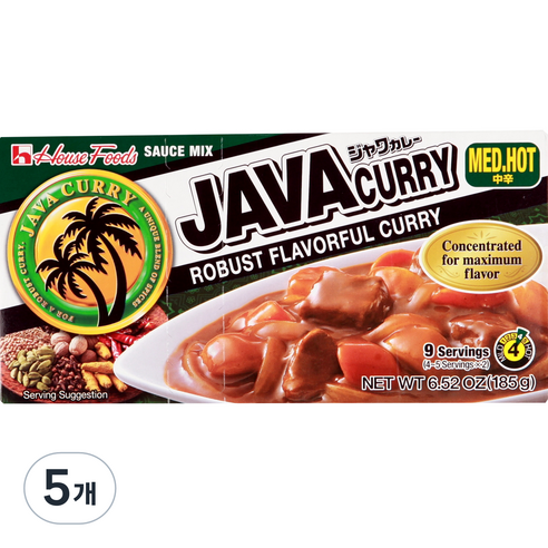하우스푸즈 자바 카레 약간매운맛, 185g, 5개