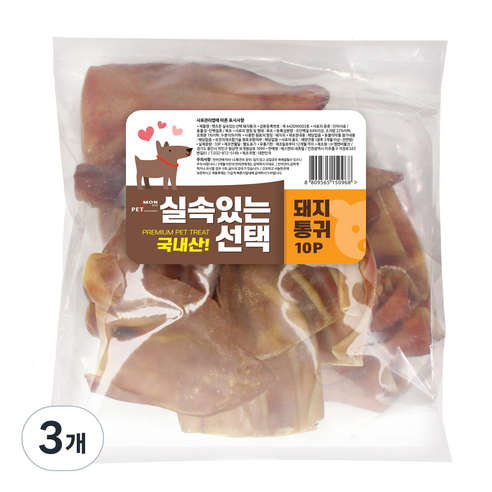 펫츠몬 강아지 실속있는선택 건조간식, 돼지통귀, 500g, 3개
