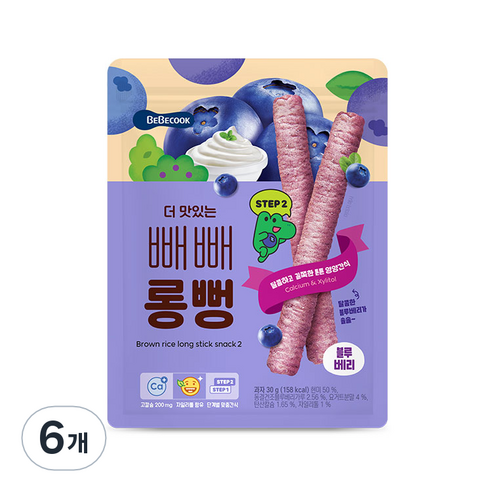 베베쿡 더 맛있는 빼빼롱뻥 유아 과자 30g, 6개, 블루베리