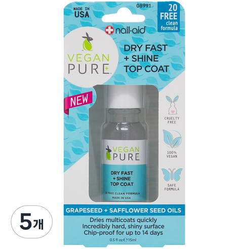 네일에이드 비건퓨어 드라이패스트 플러스 샤인 탑코트 08991, 투명, 15ml, 5개