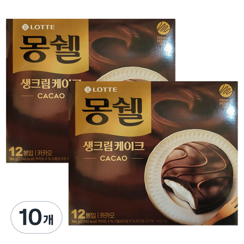 몽쉘 생크림케이크 카카오, 384g, 10개