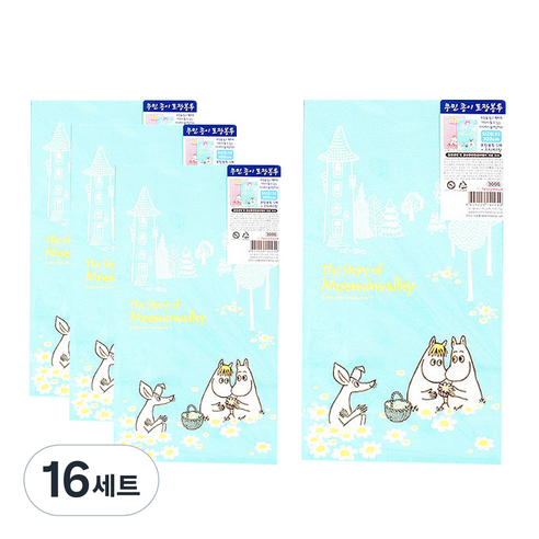 금홍팬시 무민 종이 포장 봉투, 블루, 16세트