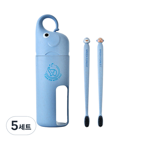 알럽홈 코끼리 휴대용 칫솔 컵 세트 블루, 5세트