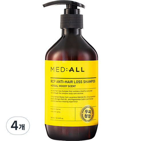 메디올 알시피 안티로스 두피청정 탈모완화 샴푸 우디향, 4개, 300ml