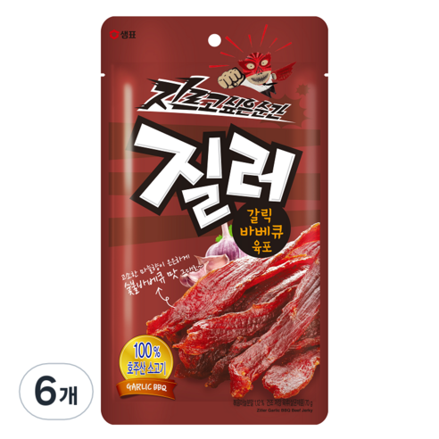 샘표 육포 질러 갈릭바베큐육포 70g, 6개
