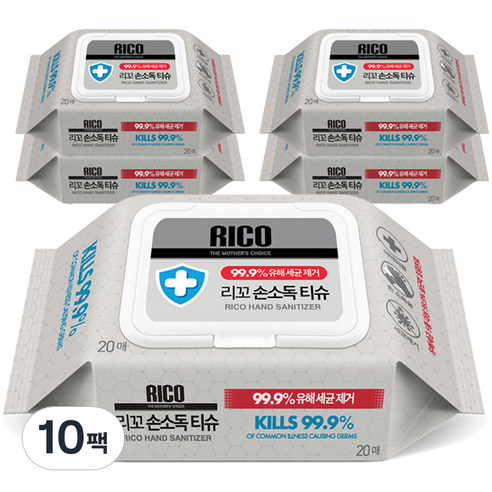 리꼬 손소독 물티슈 캡형, 20매, 10개
