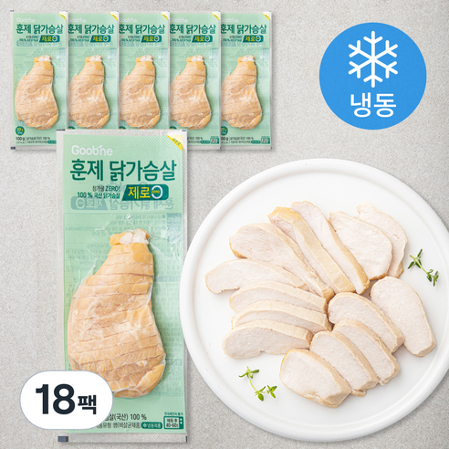 굽네 훈제 닭가슴살 슬라이스 제로 (냉동), 100g, 18팩