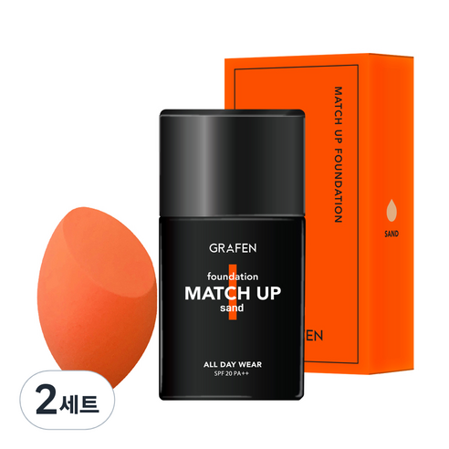그라펜 매치업 파운데이션 40ml + 엣지 컷 퍼프, 24호 샌드, 2개