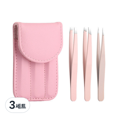 뷰티파워 고급 쪽집게 핀셋 3종 세트, 핑크, 3세트