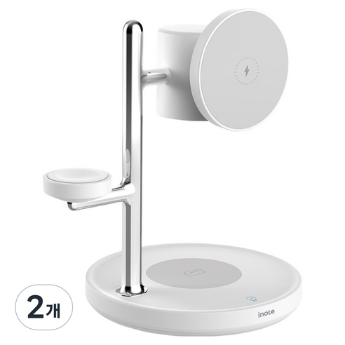 아이노트 Qi2.2 초고속 4in1 무드등 스마트폰 워치 이어폰 무선충전 거치대, 화이트, 2개