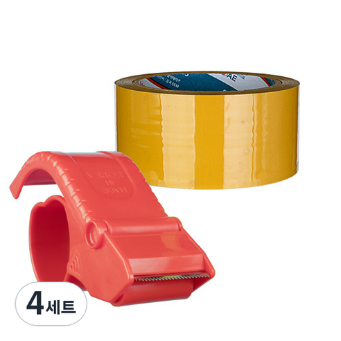 대박테이프 황색 박스테이프 50m 1p + 커터기 1p, 4세트
