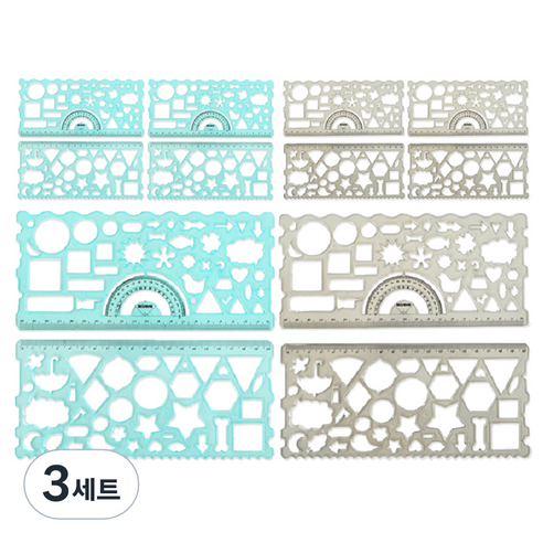 미소로 1000 모양자 하늘 2종 x 3p + 회색 2종 x 3p 세트 1195, 하늘, 회색, 3세트