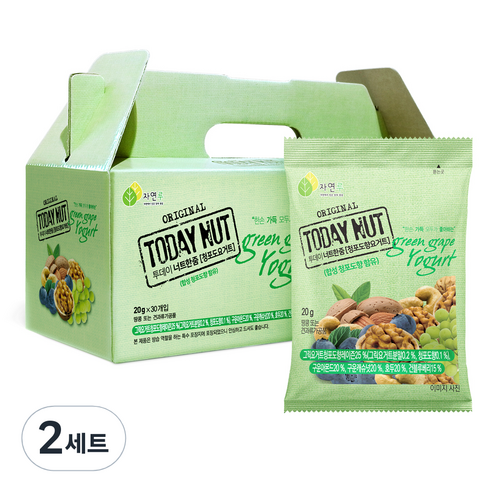 투데이넛 너트한줌 청포도요거트 견과 30개입, 600g, 2세트