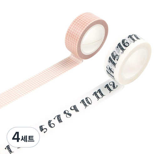 라이프포인트 라이프스타일 디자인마스킹테이프 세트 15 mm x 7 m, 02격자, 08넘버, 4세트