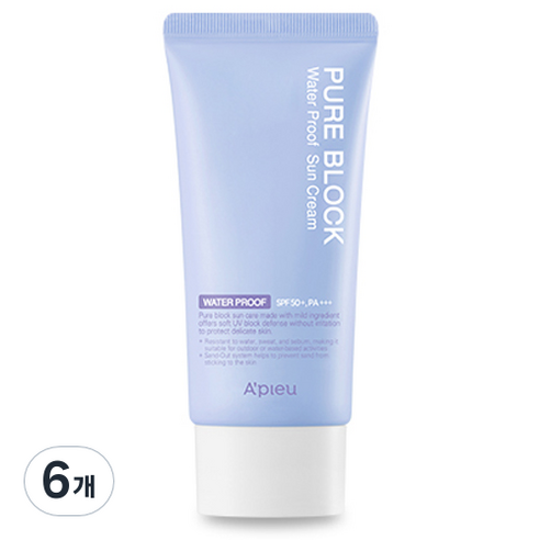 어퓨 퓨어 블록 내추럴 워터프루프 선크림 SPF50+ PA+++, 6개