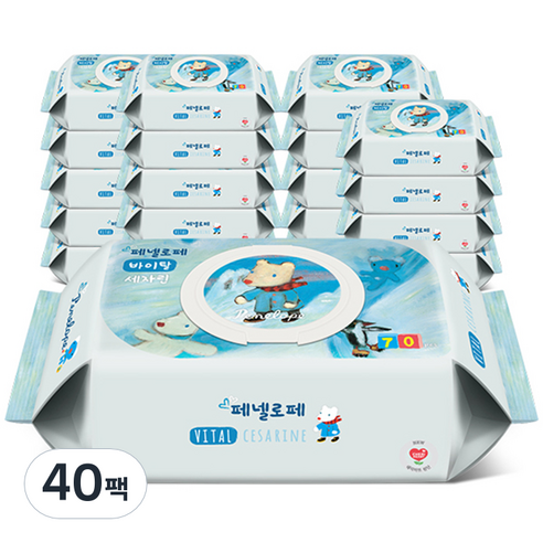 페넬로페 바이탈 플러스 세자린 저자극 아기물티슈 캡형, 70매, 40팩