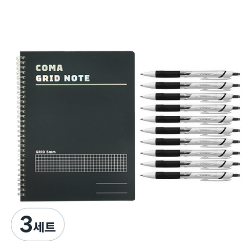 투코비 코마 스프링 그리드노트 + 제트스트림 볼펜 흑색 0.5mm 10p 세트, 블랙(노트), 3세트