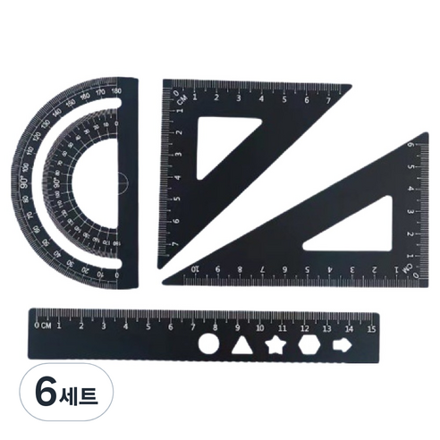 디엔오 스테인레스 삼각자 + 각도기 + 자 세트, 블랙, 6세트