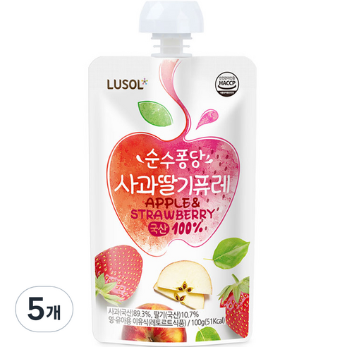 루솔 순수퐁당 퓨레, 혼합맛(사과/딸기), 100g, 5개