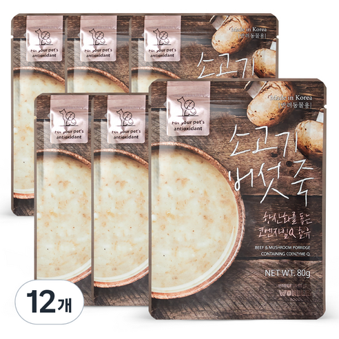 원더푸드 강아지 건강죽, 소고기 버섯죽, 80g, 12개