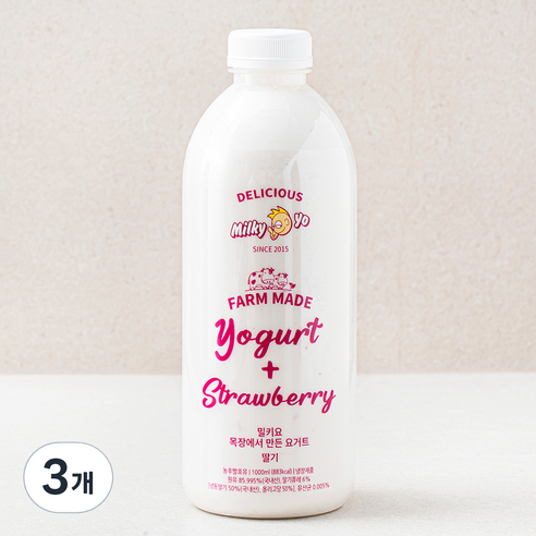 밀키요 목장에서 만든 요거트 딸기, 1000ml, 3개