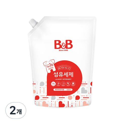 비앤비 섬유 유아세제 베이비파우더향, 1.5L, 2개