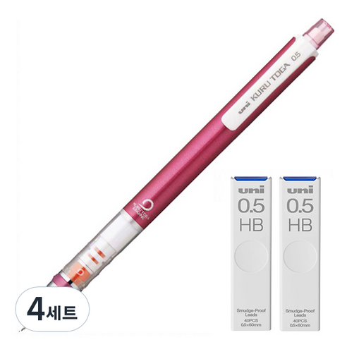 유니 쿠루토가 샤프 스탠다드 모델 핑크 M5-450 + 쿠루토가 전용 샤프심 HB 2p 세트, 4세트, 0.5mm