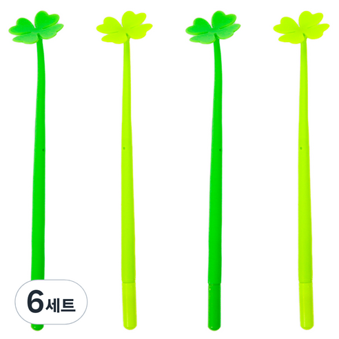 인디케이 행운의 네잎클로버 볼펜 0.5mm 연두 2p + 초록 2p, 혼합색상, 6세트