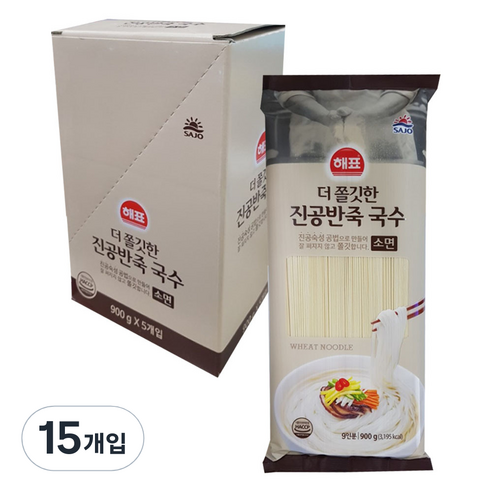 해표 더 쫄깃한 진공반죽 국수 소면, 15개, 900g