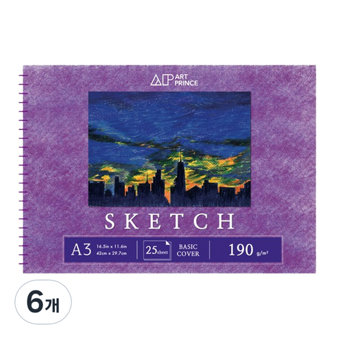 두성 아트프린스 스케치 스프링 스케치북 190g S02, A3, 25매, 6개